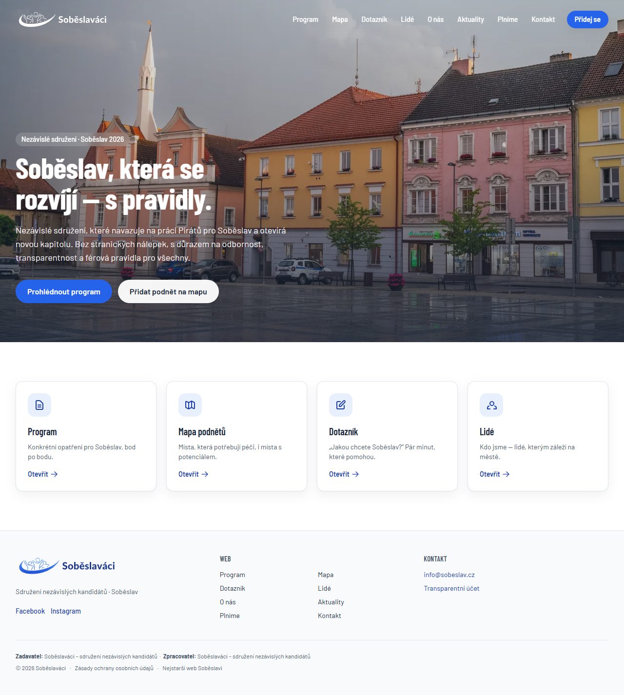 Screenshot současné podoby webu sobeslav.cz