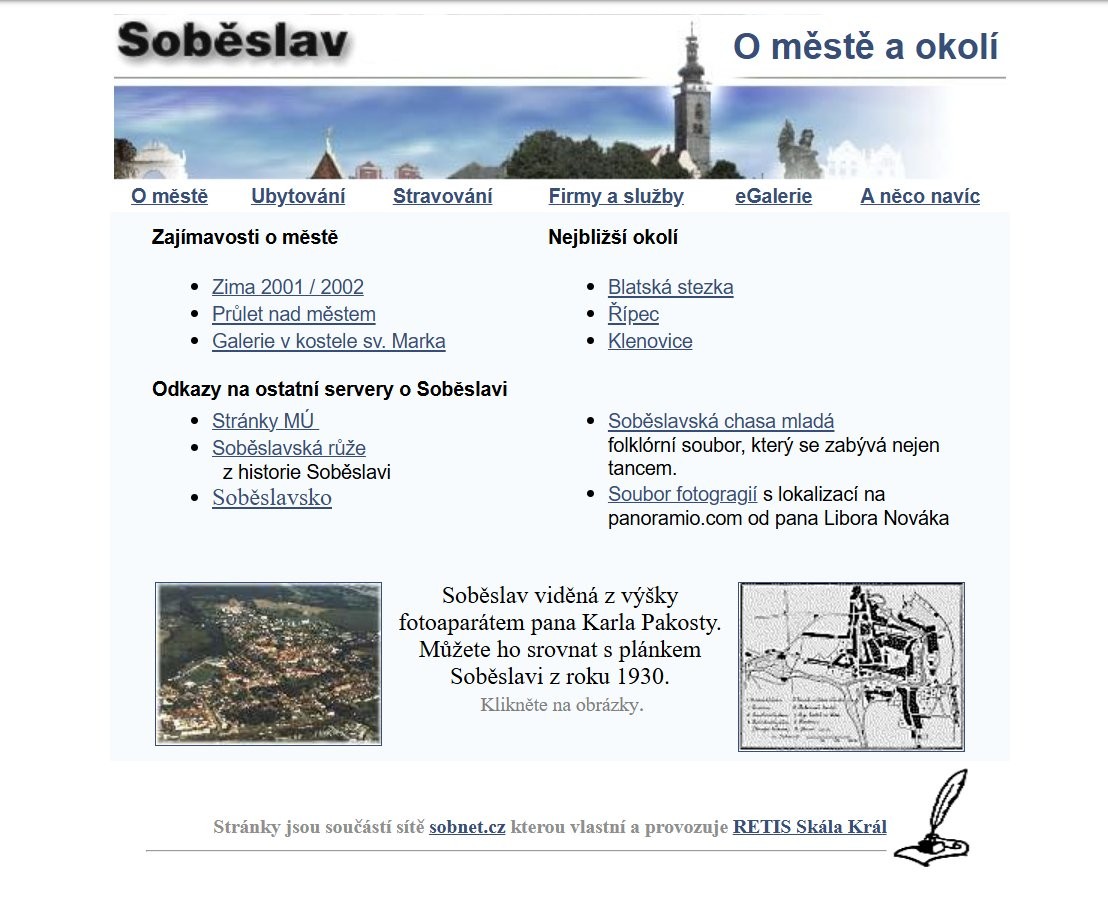 Screenshot webu sobeslav.cz z roku 2001